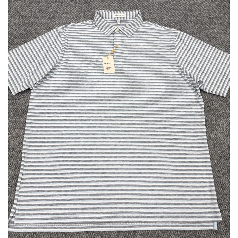 Peter Millar Crown Sport Men's XL Golf Polo Shirt Blue Gray Striped - New